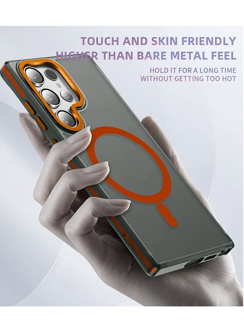 Techie جراب خلفي شفاف من ماج سيف مع واقي معدني بارز لعدسة الكاميرا لهاتف سامسونج جالكسي S24 ألترا 2024 - حماية من السقوط بدرجة عسكرية، ومضاد لبصمات الأصابع ومضاد للاصفرار - برتقالي غير لامع - Image 2