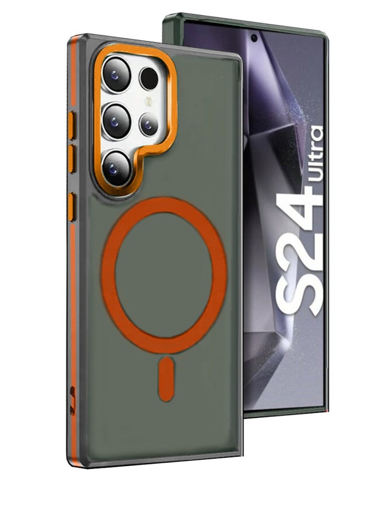 Techie جراب خلفي شفاف من ماج سيف مع واقي معدني بارز لعدسة الكاميرا لهاتف سامسونج جالكسي S24 ألترا 2024 - حماية من السقوط بدرجة عسكرية، ومضاد لبصمات الأصابع ومضاد للاصفرار - برتقالي غير لامع - Image 1