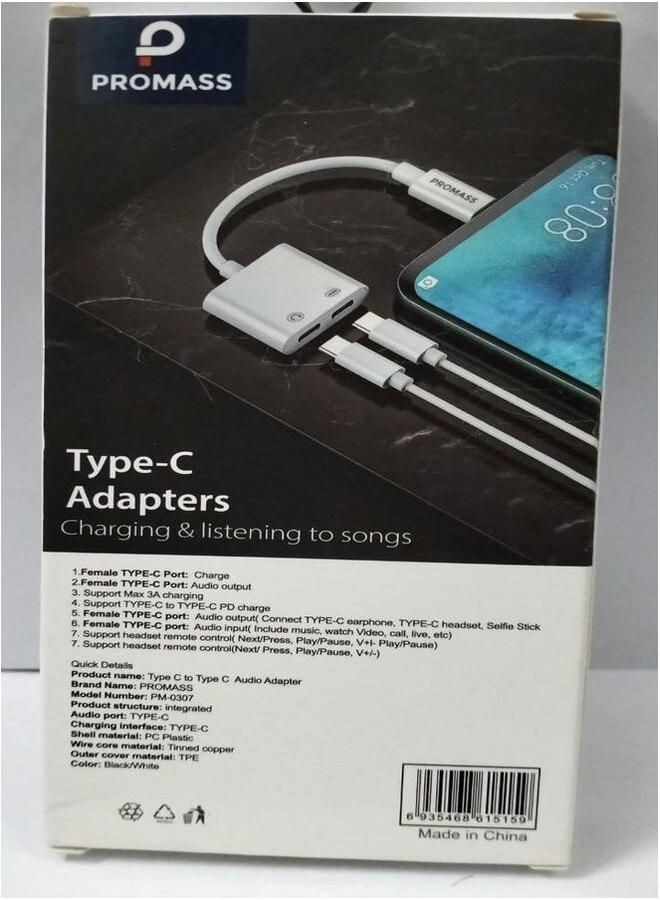 PROMASS Dual Type-C 3A Fast Charging Audio Adapter. - Image 2