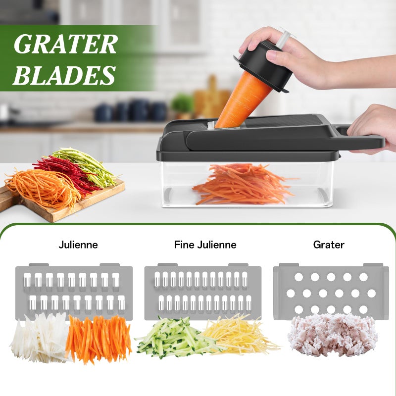 HomeHacks مفرمة الخضار HomeHacks، قاطع الخضار، 12 في 1 أداة مطبخ، مكعب، شريحة، قاطع بصل، سلطة، مبشرة جبن وفاصل بيض - غطاء مفرمة خضار متعددة الوظائف مع مقبض (رمادي) - Image 3