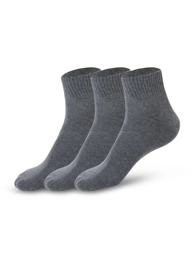 Mens Cotton-blended Ankle length Socks (PACK OF 3) Double cushioned Sole, Ultra-Soft touch, Secure Gentle Grip, Reinforced stitch, Skin Friendly - GREY