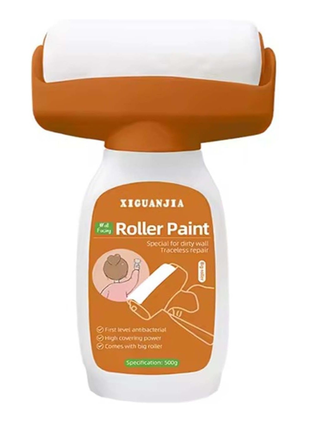 xiguanjia Multi-Purpose Wall Repair Roller Brush – 2-in-1 Paint Applicator with Eco-Friendly Latex Coating, Ideal for Quick Touch-Ups in Home Interiors, Bathrooms, and Kitchens – 8.5 x 10.5 x 21 cm"