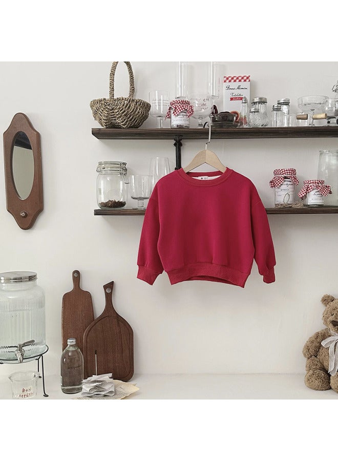 Girls Round Neck Sweatshirt Cotton Spring New Style Boys Pure Color Kidsren's Clothing Tops White Kidsren's Autumn Clothing Export