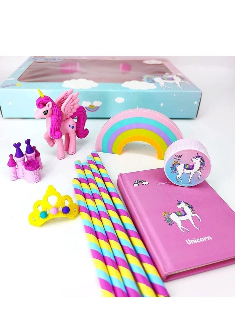 ENTERPRISE Unicorn Stationery Writing Set - Unicorn Diary, Pencils, Sharpener, Unique Erasers for Girls Ages 4-11 Years Old Birthday Party Return Gift Set for Girls Kids (11 Pcs) - Image 3