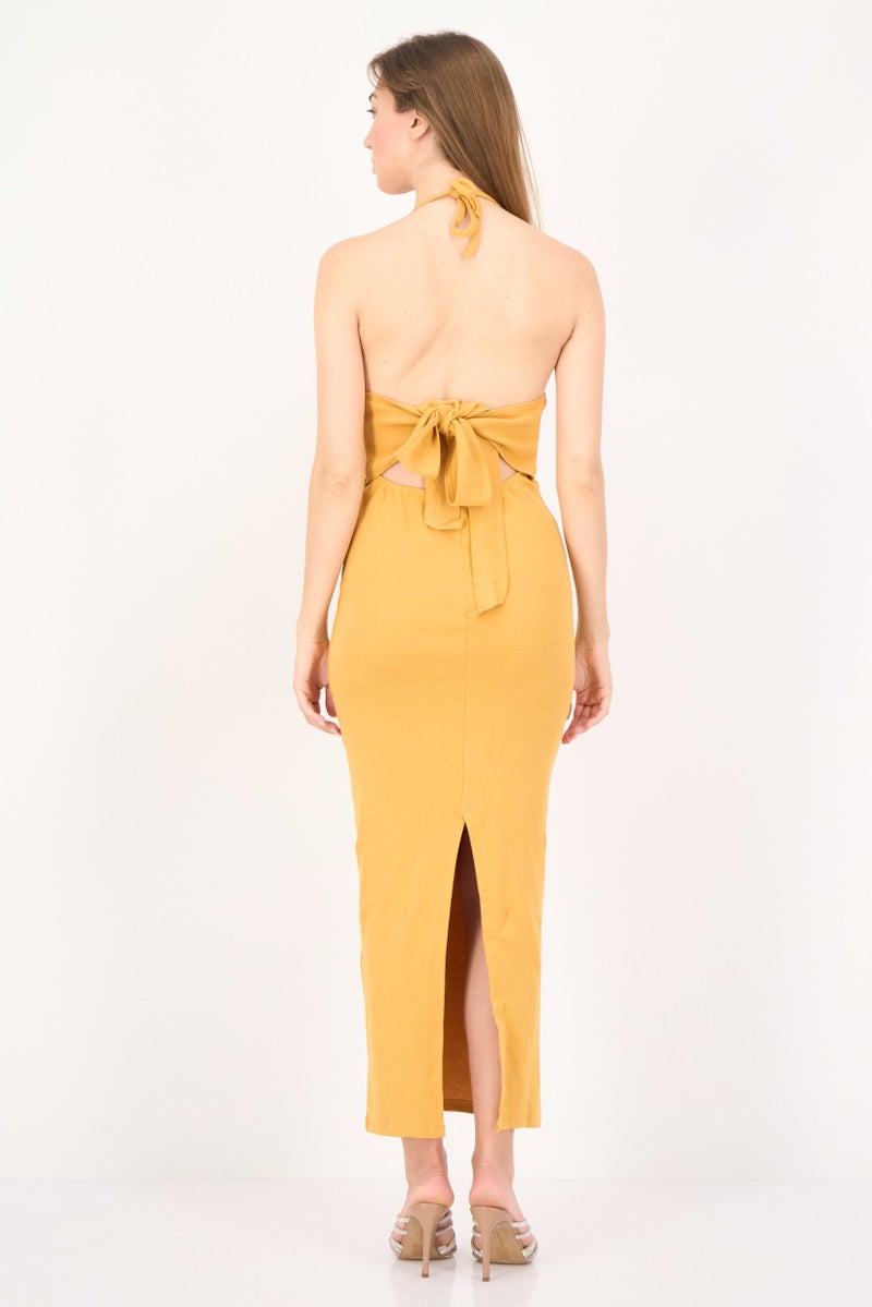 FOREVER 21 فستان ماكسي بطباعة جرافيك للنساء، خردل - Image 4