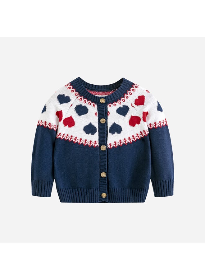 New Spring And Autumn 100% Cotton Peach Heart Children's Sweater Cardigan Girls' Baby Knitted Sweater Coat