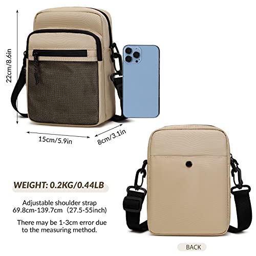 Lohol Small Messenger Bag for Men Women, Water Resistant Crossbody Bag Chest Bag for Travel Sports (Khaki) - Image 2