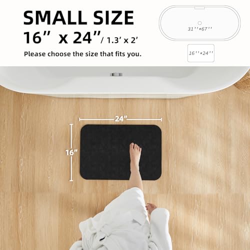 TYUU Black Bath Mat, Bathroom Rugs Non Slip Washable Thin Absorbent Quick Dry Bath Mat Fits Under Door Bathroom Floor Mat Perfect for Bath, Shower, or Sink 16"x24" Black - Image 2