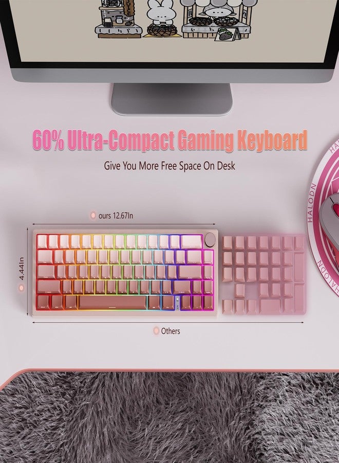 RisoPhy 60% Wireless Mechanical Gaming Keyboard, 2.4G/USB-C/Bluetooth Keyboard with LED Backlight, 66 Keys Mini Keyboard, Gasket Mount Cute Creamy Keyboard with Red Switches/Metal Knob/Software-Pink - Image 5