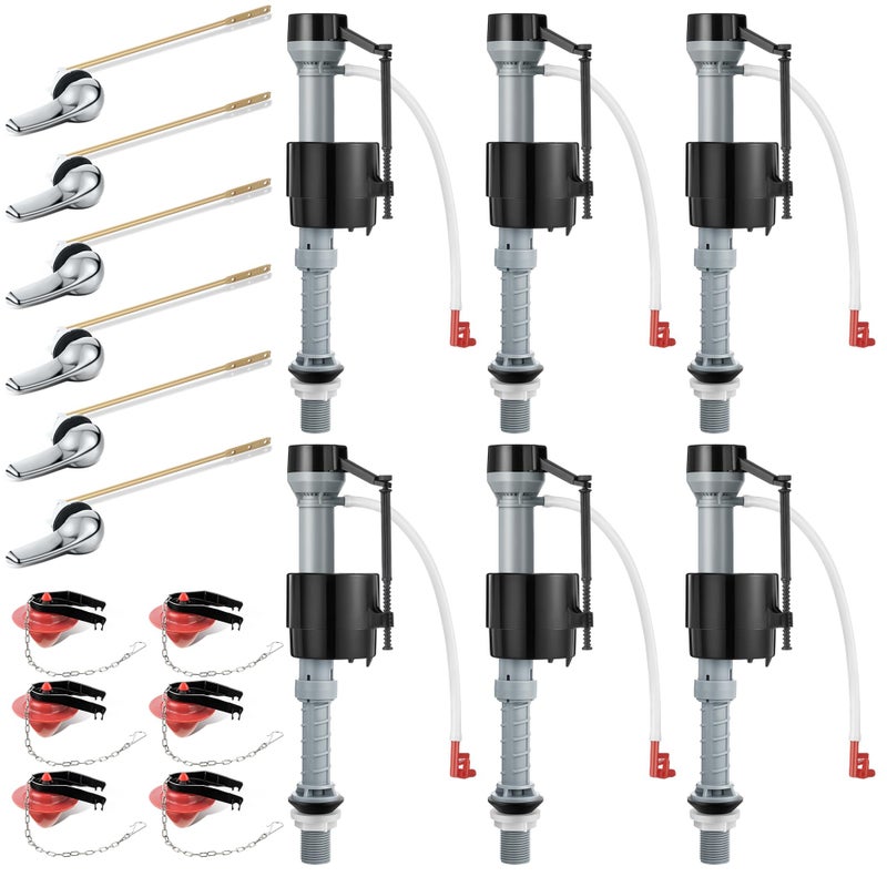 Saillong 6 Set Universal Toilet Tank Replacement Kit Include Fill Valve 2 Inch Low Flow Rubber Flapper Front Mount Toilet Flush Brass Handle Adjustable Quiet Easy Install Repair Kit - Image 2