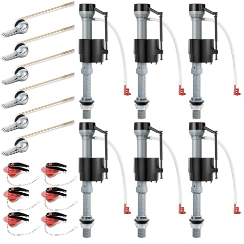 Saillong 6 Set Universal Toilet Tank Replacement Kit Include Fill Valve 2 Inch Low Flow Rubber Flapper Front Mount Toilet Flush Brass Handle Adjustable Quiet Easy Install Repair Kit - Image 1