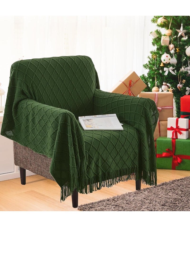 تراسل بطانيات محبوكة للأريكة والسرير، بطانية منسوجة ناعمة ومريحة مع شرابة، بطانيات وأغطية زينة خفيفة الوزن، بطانية منسوجة دافئة من نسيج المزرعة - Image 4