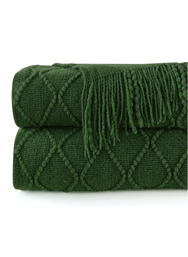 تراسل بطانيات محبوكة للأريكة والسرير، بطانية منسوجة ناعمة ومريحة مع شرابة، بطانيات وأغطية زينة خفيفة الوزن، بطانية منسوجة دافئة من نسيج المزرعة - Image 1