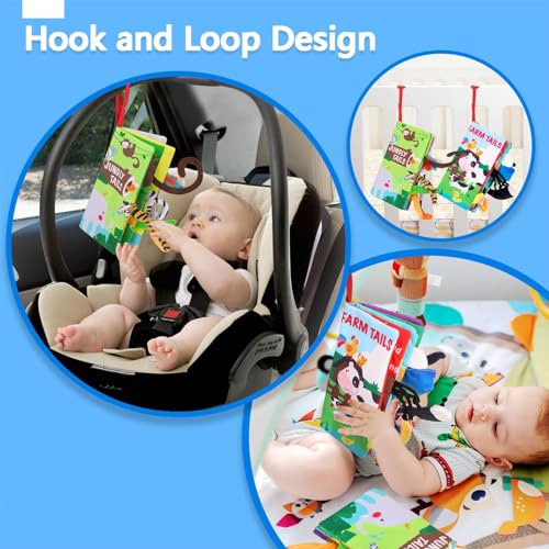 beiens Baby Books 0-6 Months, 2PCS Baby Toys 0-3-6-12-18 Months, Touch Feel Sensory Cloth Crinkle Soft Books, Tummy Time Stroller Infant Newborn Toys, Boy Girl Shower Gifts - Image 5