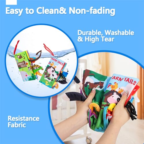 beiens Baby Books 0-6 Months, 2PCS Baby Toys 0-3-6-12-18 Months, Touch Feel Sensory Cloth Crinkle Soft Books, Tummy Time Stroller Infant Newborn Toys, Boy Girl Shower Gifts - Image 4