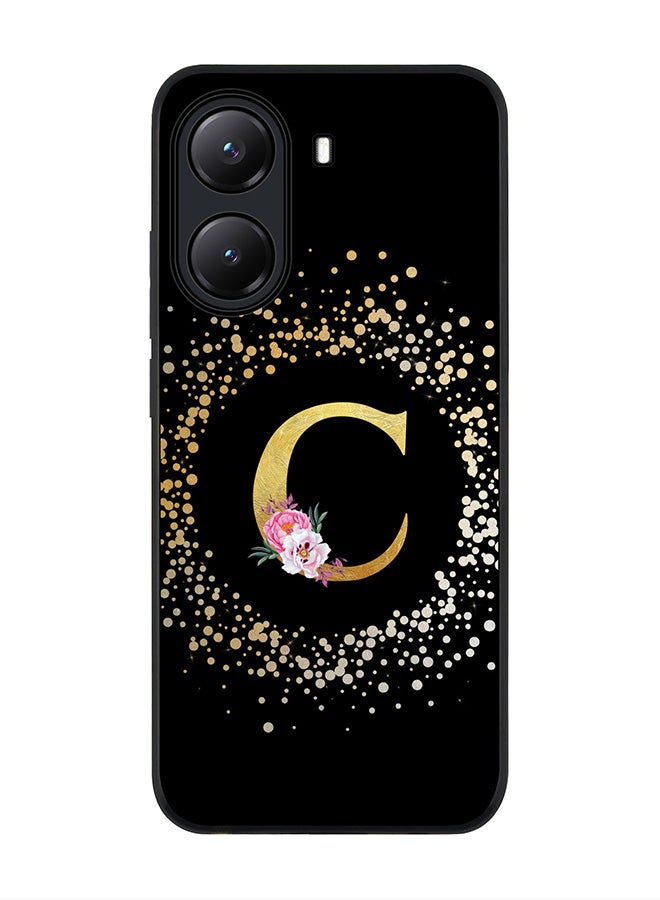 Stylizedd غطاء لجهاز Xiaomi Poco X7 Pro 5G، حماية كاميرا نحيفة، غطاء هاتف مضاد للصدمات - مونوغرام زهور مخصص - C (أسود) - Image 1