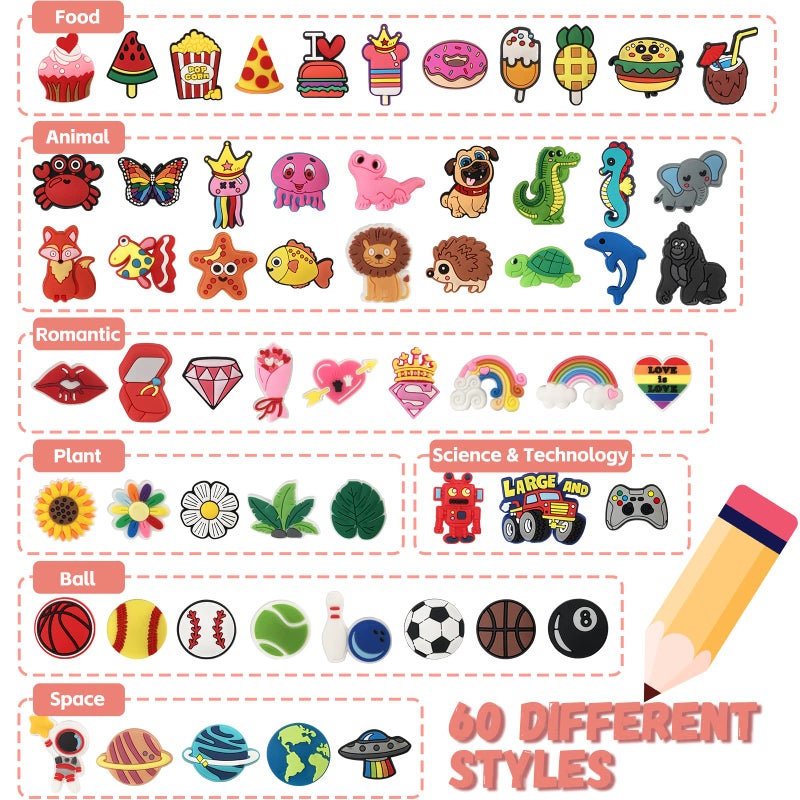 Zddaoole 60 Pcs Cute Pencil Topper Decoration, Different Pencil Clip Designs, Suitable for School Prize, Classroom Reward, Gift Idea - Image 2