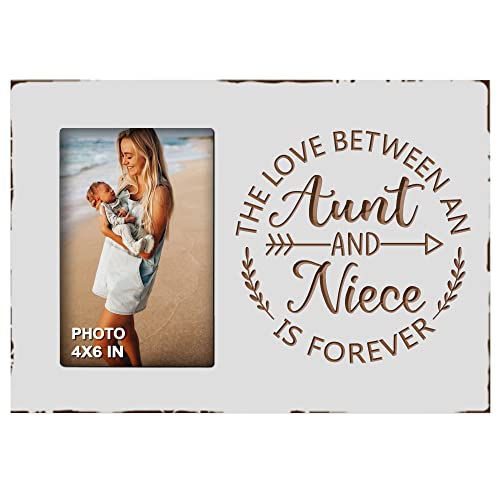 EXQUIDECA Best Auntie Gifts from Niece - Engraved Carving Aunt Picture Frames 4x6 Inches - the Love Between an Aunt and Niece is Forever - Image 1