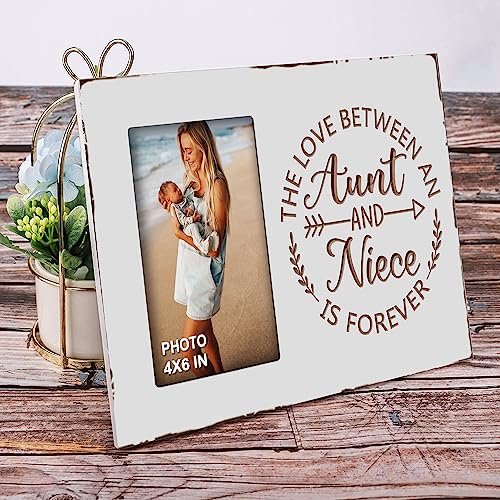 EXQUIDECA Best Auntie Gifts from Niece - Engraved Carving Aunt Picture Frames 4x6 Inches - the Love Between an Aunt and Niece is Forever - Image 2
