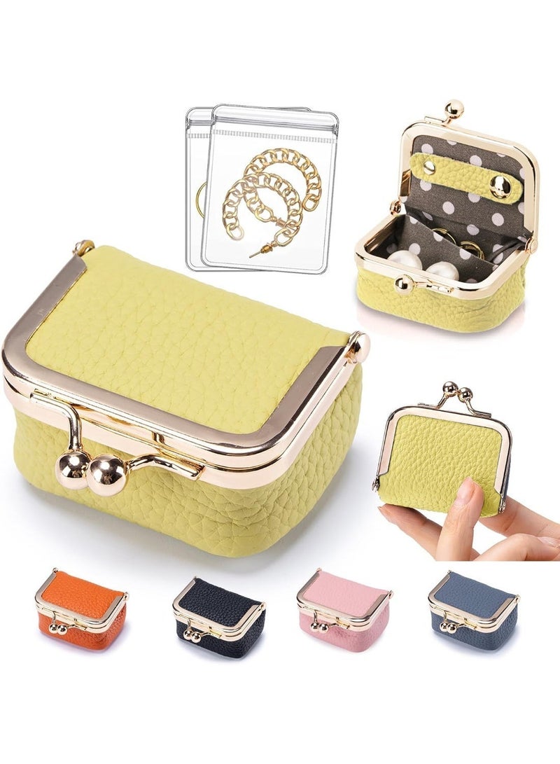 Genuine Leather Mini Jewelry Box Mini Jewelry Case Portable Travel Mini Jewelry Organizer Vintage-Inspired Coin Purse with Kiss Lock Portable Storage for Rings Earrings Necklaces Bracelet - Image 1