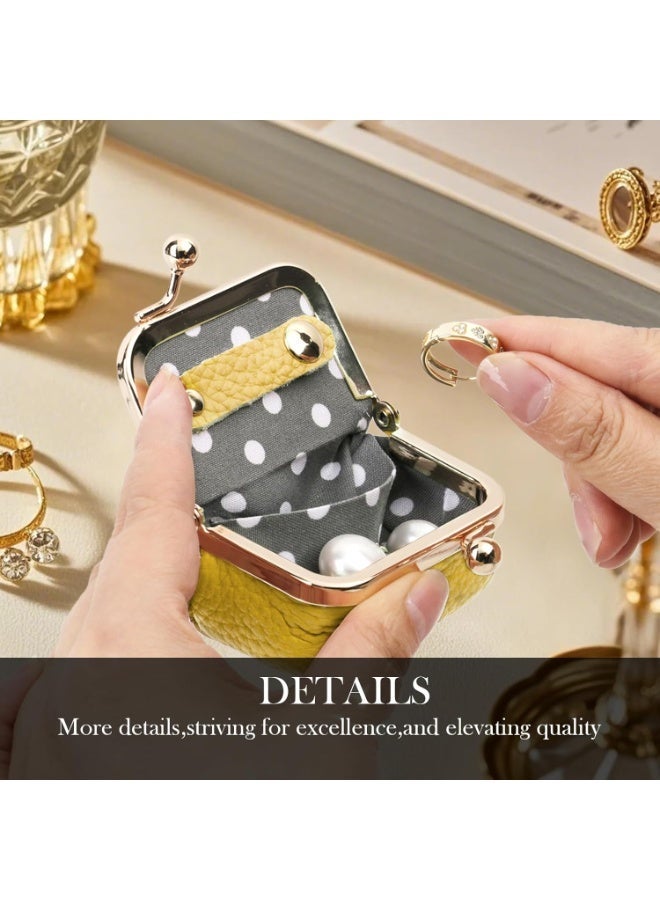 Genuine Leather Mini Jewelry Box Mini Jewelry Case Portable Travel Mini Jewelry Organizer Vintage-Inspired Coin Purse with Kiss Lock Portable Storage for Rings Earrings Necklaces Bracelet - Image 3