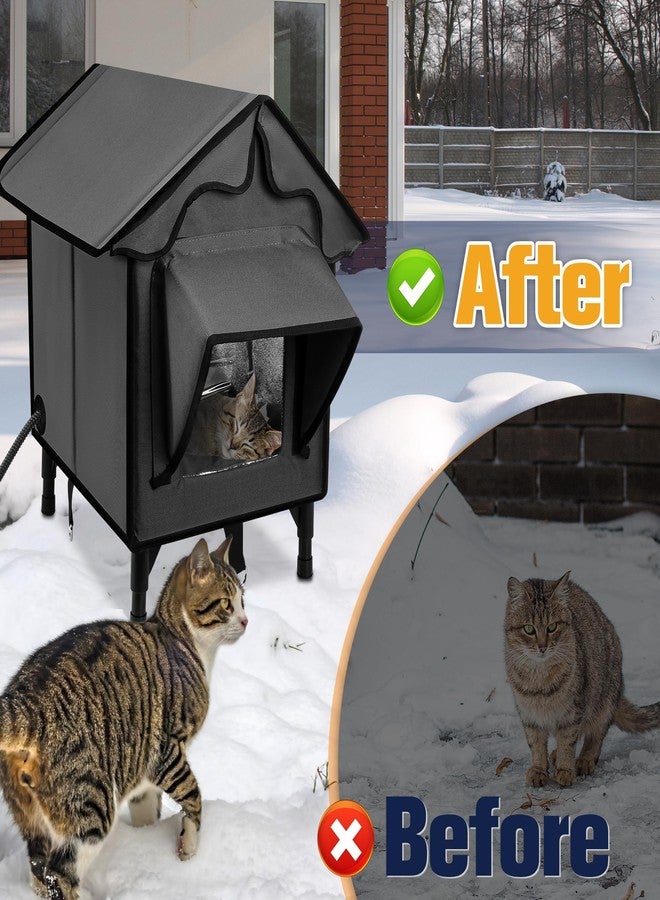 Newget Heated Cat House for Outside, Winter Insulated Cats House with Heated Pad, Waterproof Weatherproof Cat Shelter for Outdoor Indoor Cats, Cozy Elevated Feral Cat House Bed Gray 21x19.4x16.5 in - Image 5