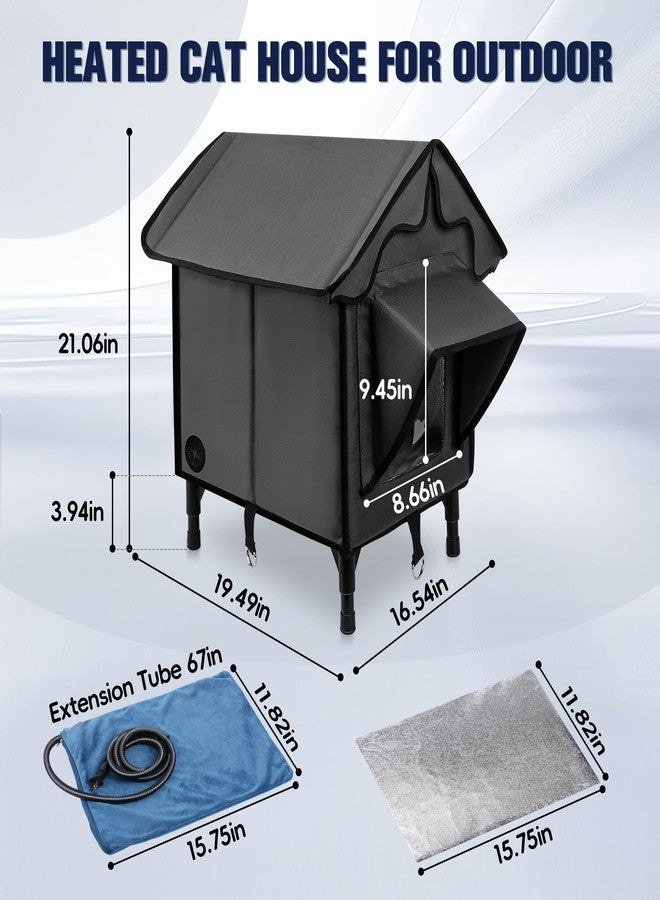 Newget Heated Cat House for Outside, Winter Insulated Cats House with Heated Pad, Waterproof Weatherproof Cat Shelter for Outdoor Indoor Cats, Cozy Elevated Feral Cat House Bed Gray 21x19.4x16.5 in - Image 2