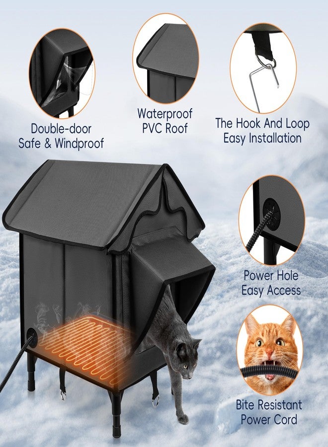 Newget Heated Cat House for Outside, Winter Insulated Cats House with Heated Pad, Waterproof Weatherproof Cat Shelter for Outdoor Indoor Cats, Cozy Elevated Feral Cat House Bed Gray 21x19.4x16.5 in - Image 3