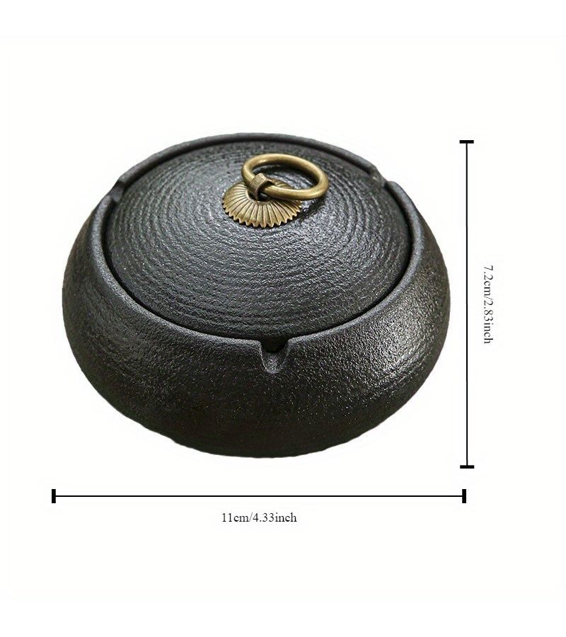 Black Ceramic Ashtray With Lid Anti Fly Ash Creative Home Office Decoration - Image 2