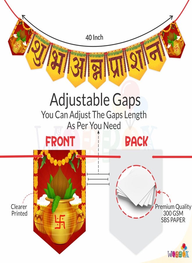 ووبوكس WOBBOX Annaprashan Bunting Banner، الخط الهندي "Shubh Annaprashan" خلفية صفراء مع خط بلون كستنائي، عنصر زخرفة Annaprashan - Image 3