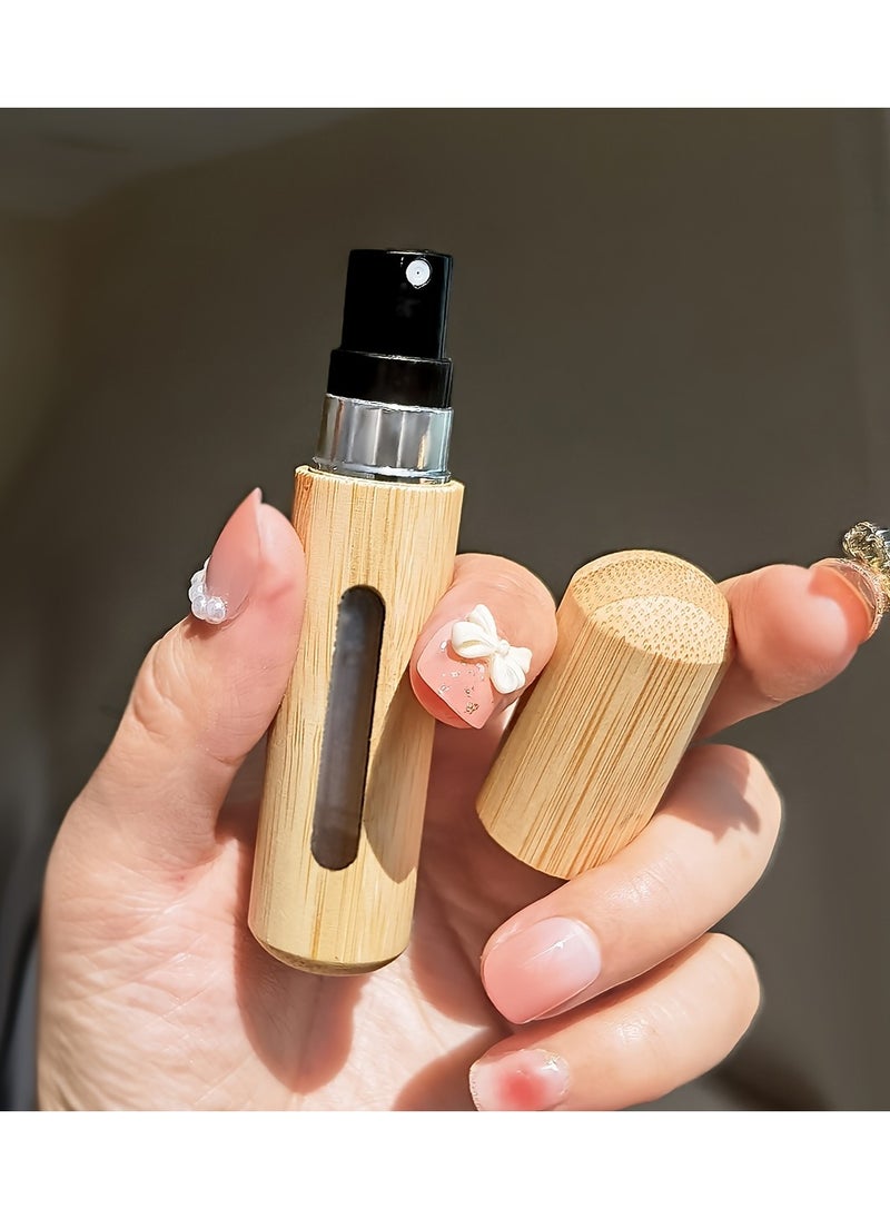 Generic - Bamboo Shell Perfume Atomizer, Refillable Spray Bottle, 8ml Portable Mini Empty Bottles, Luxury Pocket-Sized Fragrance Dispenser With Visible Window, Bottom-Fill Design For Travel & Outdoors - Image 1
