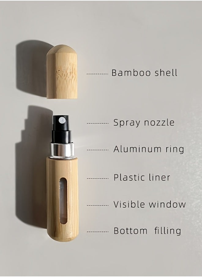 Generic - Bamboo Shell Perfume Atomizer, Refillable Spray Bottle, 8ml Portable Mini Empty Bottles, Luxury Pocket-Sized Fragrance Dispenser With Visible Window, Bottom-Fill Design For Travel & Outdoors - Image 1