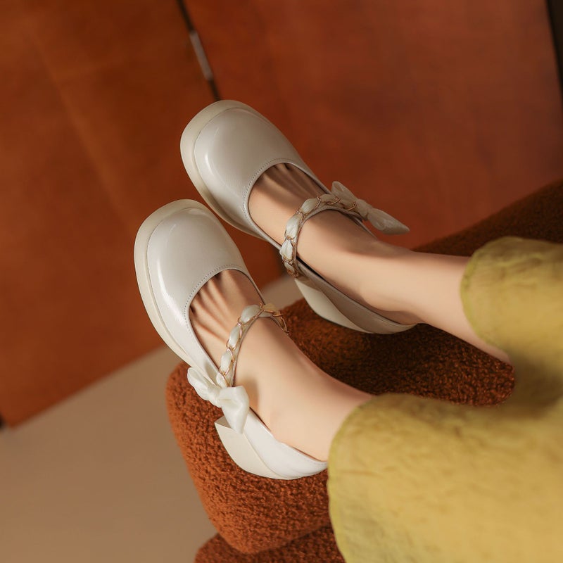 2024 Spring Fashion High-Heeled Women'S Shoes 33-43 Bow Chain Shallow Mouth Shoe Tide - Image 4