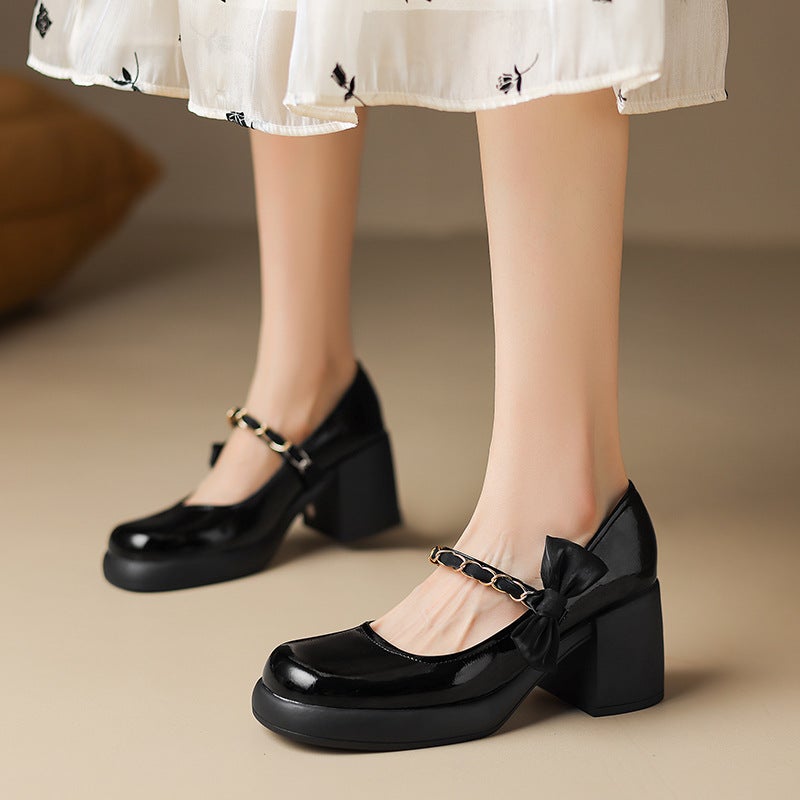 2024 Spring Fashion High-Heeled Women'S Shoes 33-43 Bow Chain Shallow Mouth Shoe Tide - Image 3