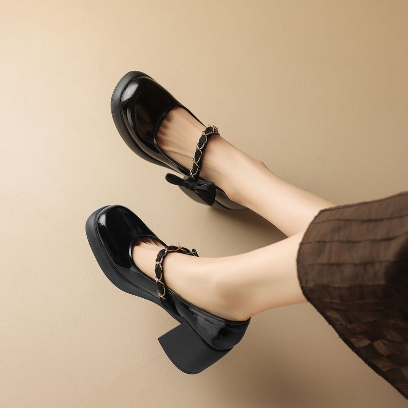 2024 Spring Fashion High-Heeled Women'S Shoes 33-43 Bow Chain Shallow Mouth Shoe Tide - Image 2