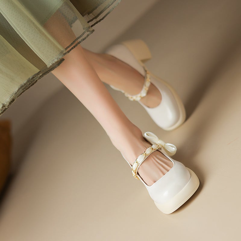 2024 Spring Fashion High-Heeled Women'S Shoes 33-43 Bow Chain Shallow Mouth Shoe Tide - Image 5