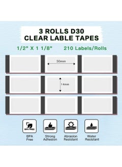 phomemo 3 Rolls Multi-Purpose Square Self-Adhesive Label for D30/ Q30S Label Printer, 14x30mm, 210 Labels/Roll (Transparent)  - Image 2