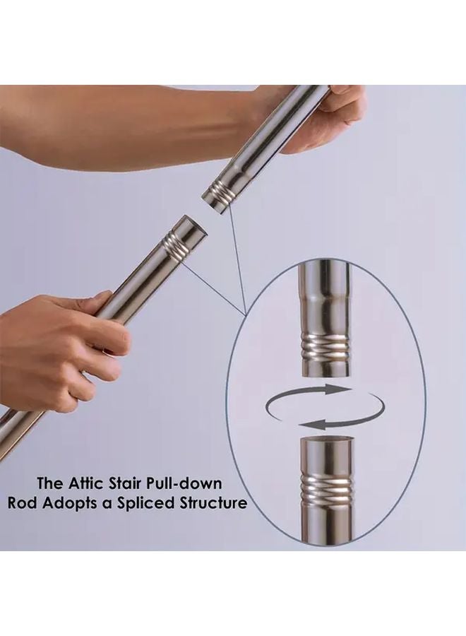 White Telescopic Rod Aluminum Alloy Handle Stainless Steel Hook Attic Ladder Accessory - Image 5