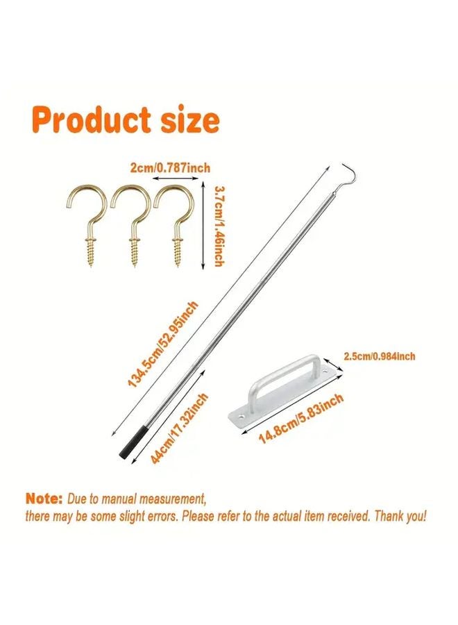 White Telescopic Rod Aluminum Alloy Handle Stainless Steel Hook Attic Ladder Accessory - Image 4