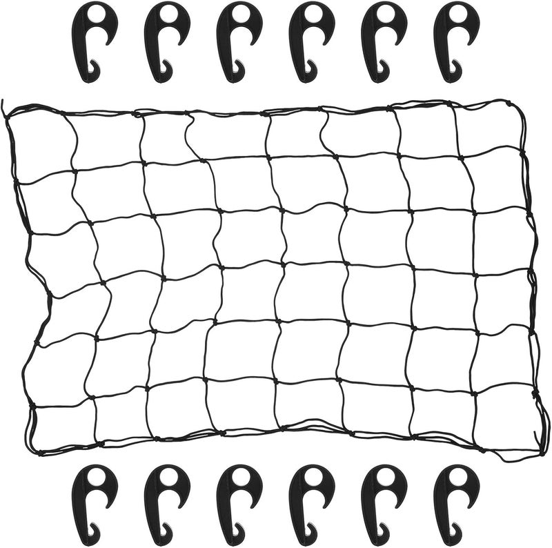 Car Roof Cargo Net Mesh 13pcs Set with 5mm Elastic Rubber, 120x90cm Stretchable Luggage Organizer for SUV and Pickup Truck with 12 Plastic Hooks - Image 1