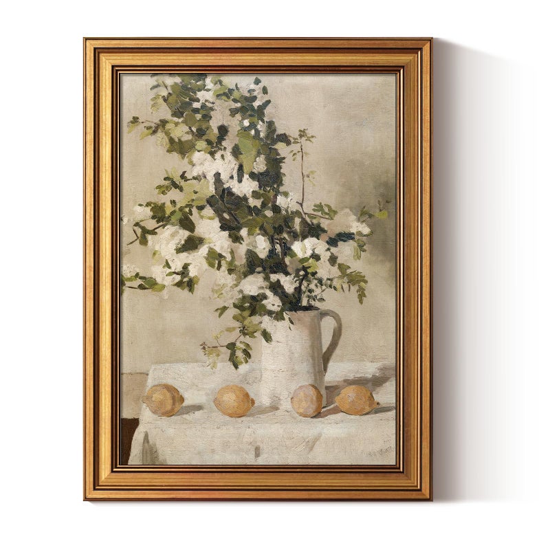ARPEOTCY Gold Framed Canvas Art Prints12x16inch Vintage Lemons and Floral Art Painting Rustic Farmhouse Decor for Kitchen Dining Room Bedroom Bathroom Shelf Country Still Life Pictures - Image 2