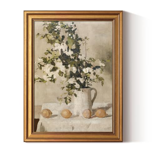 ARPEOTCY Gold Framed Canvas Art Prints12x16inch Vintage Lemons and Floral Art Painting Rustic Farmhouse Decor for Kitchen Dining Room Bedroom Bathroom Shelf Country Still Life Pictures - Image 1