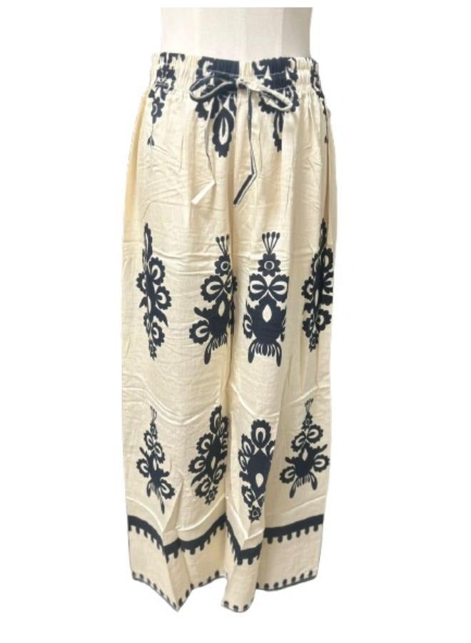 2pc Linen Printed Co-Ord Set for Women - Lightweight and Breathable Outfit - Casual Summer Top and Wide Leg Pants Fit Medium to Large - Image 3