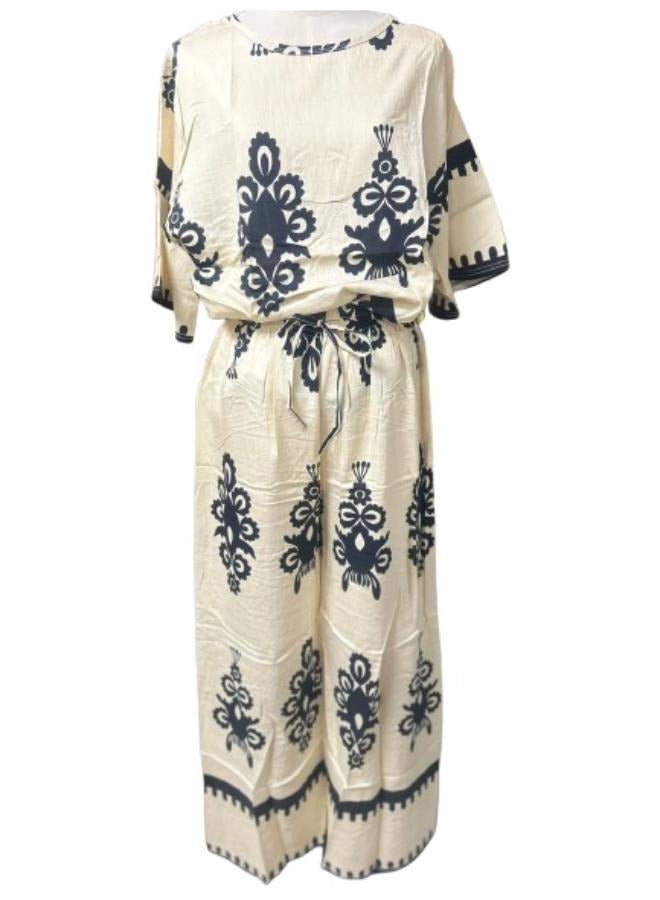 2pc Linen Printed Co-Ord Set for Women - Lightweight and Breathable Outfit - Casual Summer Top and Wide Leg Pants Fit Medium to Large - Image 4