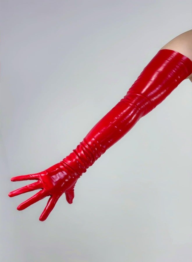 DooWay Women's Red 70CM THIN Leather GLOVES Faux PU Stretchy Soft NO Lining 28" Shoulder Long, 4 Seasons Evening Party Fashion Costume Cosplay Glove - Image 5