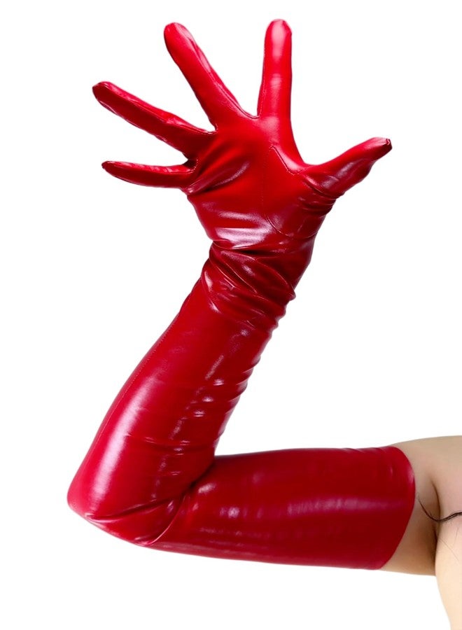 DooWay Women's Red 70CM THIN Leather GLOVES Faux PU Stretchy Soft NO Lining 28" Shoulder Long, 4 Seasons Evening Party Fashion Costume Cosplay Glove - Image 4