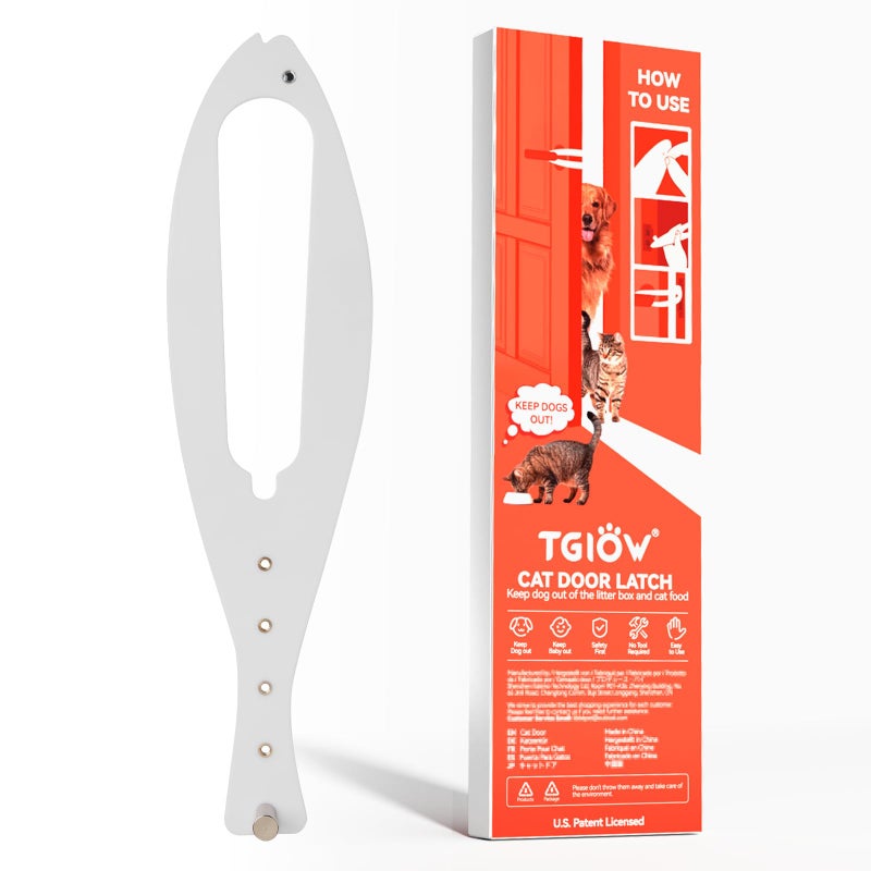 TGIOW Cat Door Latch, 1 Pcs Cat Door Stopper Pet Door Latch to Keep Dog Out of Litter Box and Food, Door Prop for Cat with 5 Adjustable Size Strap 2.5-6" Wide, No Measuring, Easy to Install, White - Image 1