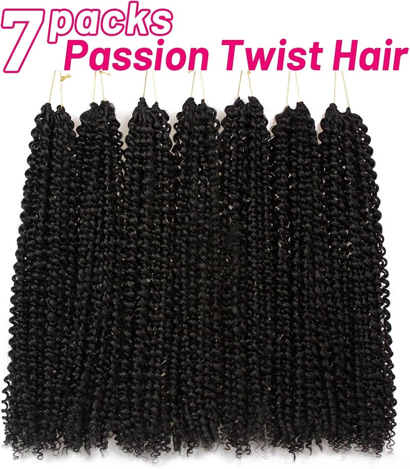Dorsanee Black Passion Twist Hair 22 Inch 7 Packs Water Wave Crochet Hair Long Bohemian Curly Braiding Hair for Butterfly Locs, Faux Locs, Boho Style Spring Twist Crochet Braids (1#) - Image 3