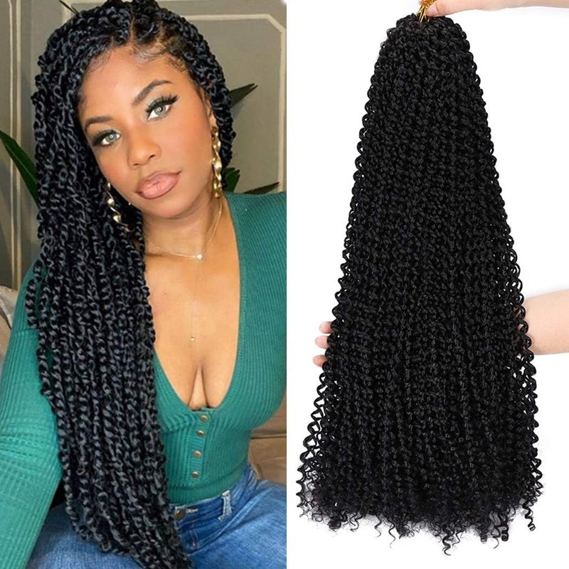 Dorsanee Black Passion Twist Hair 22 Inch 7 Packs Water Wave Crochet Hair Long Bohemian Curly Braiding Hair for Butterfly Locs, Faux Locs, Boho Style Spring Twist Crochet Braids (1#) - Image 1