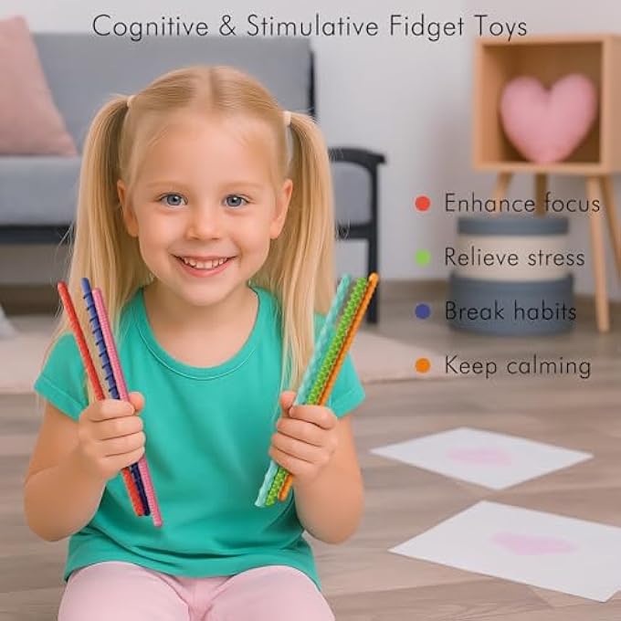 TIKWORK ألعاب فidget الحسية للأطفال والبالغين، 12 قطعة من العصا الحسية المرنة للتوتر والقلق والتوحد وADHD، أدوات السفر الأساسية للطائرات، هدايا للمراهقين والأطفال - Image 3